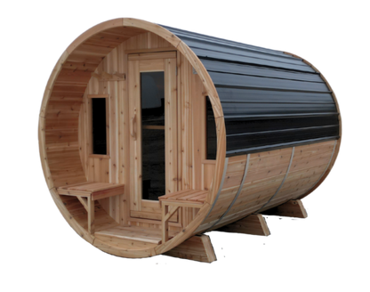 Traditional Barrel Sauna - 7'x8' Plus 2' Porch Sauna - Model 7802