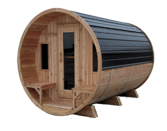 Traditional Barrel Sauna - 7'x8' Plus 2' Porch Sauna - Model 7802