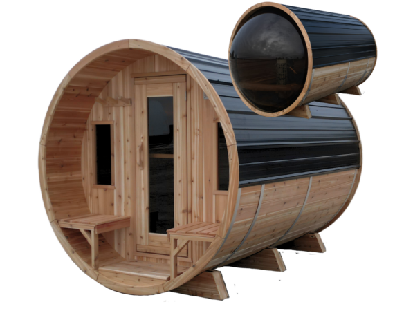 Panoramic View Barrel Sauna - 7' Diameter x 8' Plus 2' Porch - Model 7802